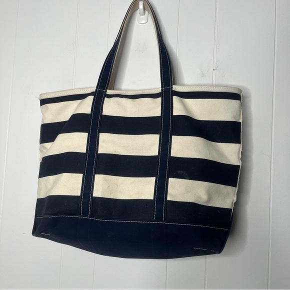L.L. Bean Handbags - L.L. Bean Boat and Tote Striped Canvas Bag Navy & Cream Zip Top Large